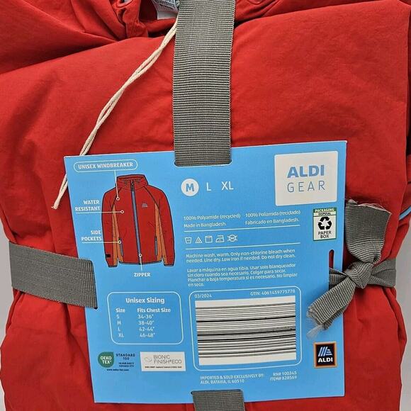 Aldi Gear 2024 Unisex Red Jacket Windbreaker Water Resistant Size M 38"-40" NEW - Picture 2 of 2